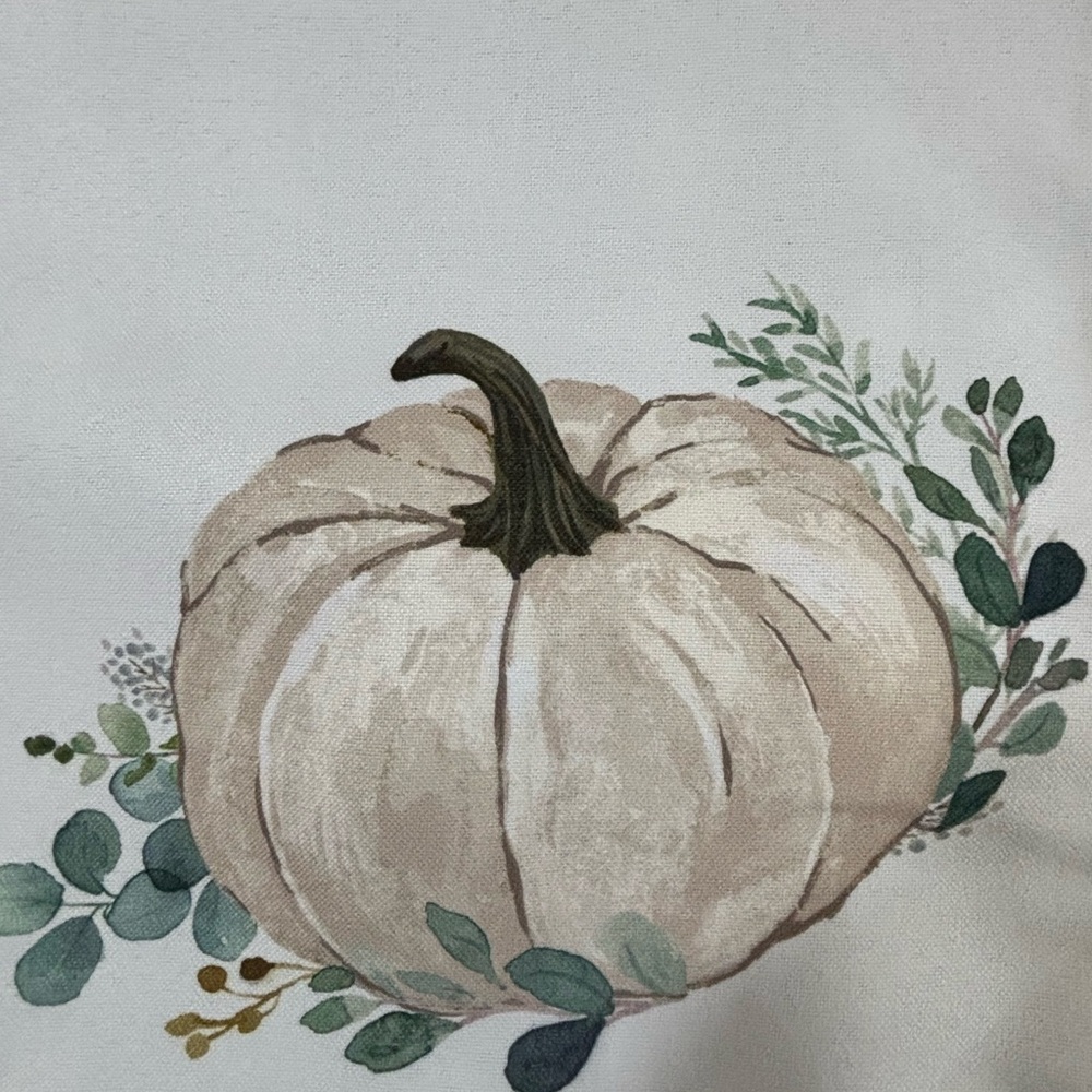 Pumpkin reversible table runner with sage green gingham on back.